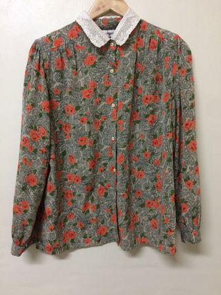 vintage古著長袖花襯衫