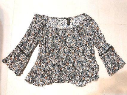 Forever21 小碎花佛卡夏style 春夏七分袖露肩款感歐美風上衣 九成新 Zara款摩洛哥風格