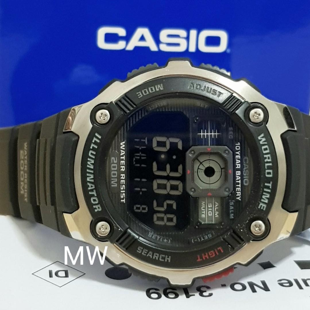 Authentic Casio AE-2000W-1B Digital World Time Man's Sports Alarm Watch ...