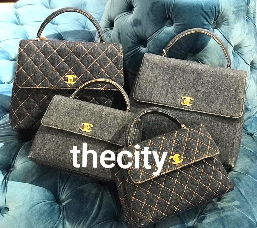 AUTHENTIC CHANEL VINTAGE DENIM JEANS COCO HANDLE KELLY TOTE BAG