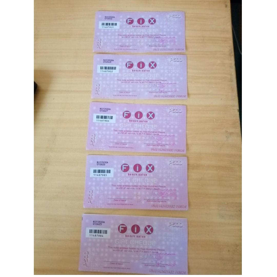 Bench Fix Salon Gift Cheque Tickets Vouchers Gift Cards