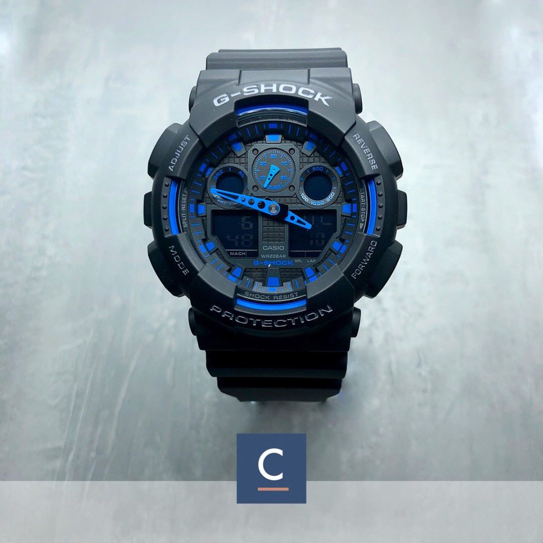 Casio G Shock Watch Extra Large Series Ga100 1a2 Gshock Watch Blue Resin Strip Men S Fashion Watches On Carousell