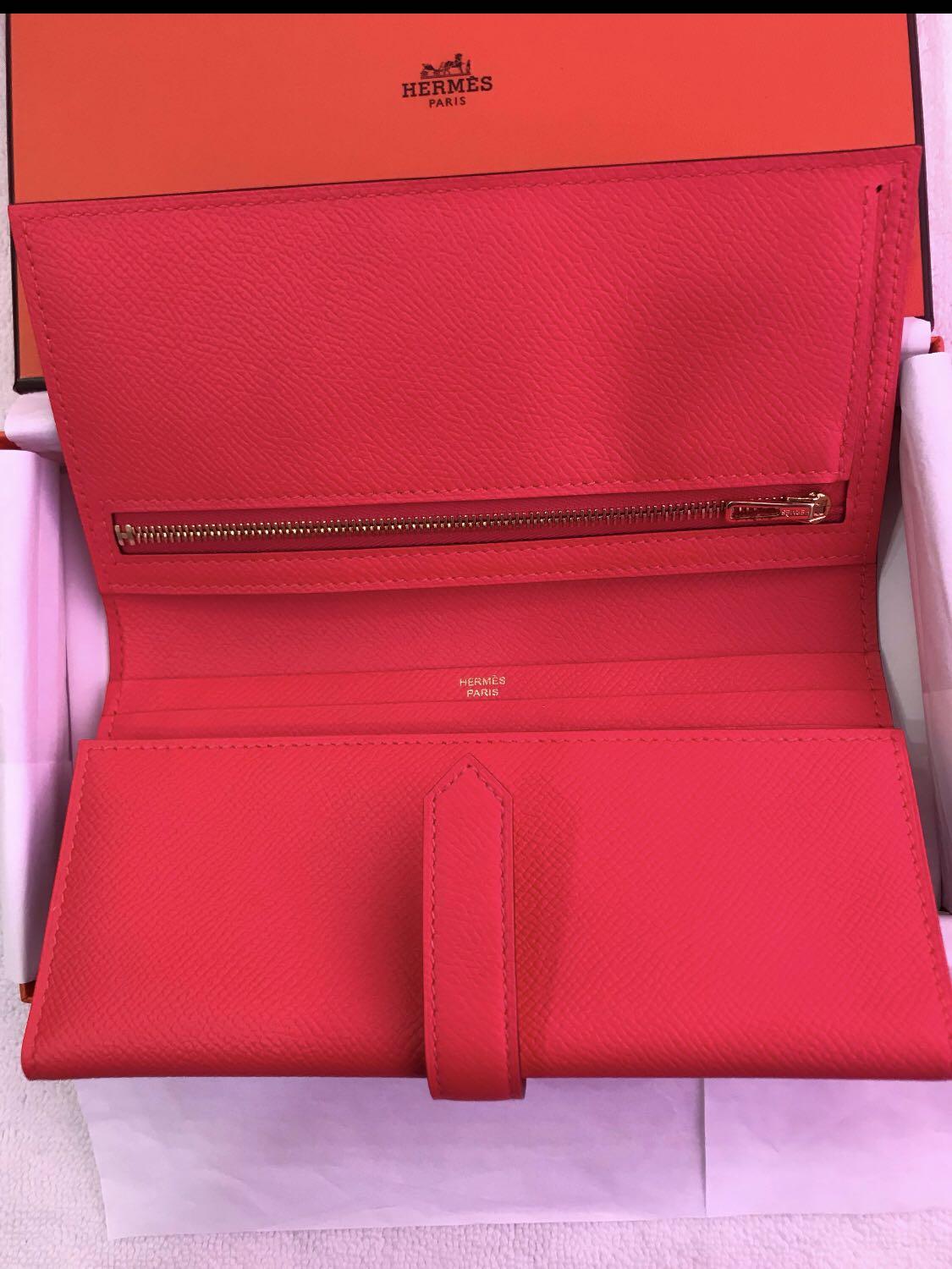 Lot - Hermes Bearn Wallet, in red ostrich leather