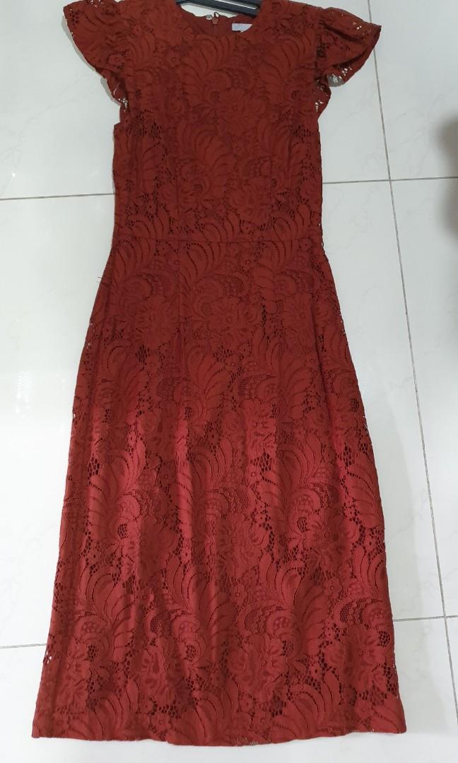 H&M Brown Rust Lace Midi Bodycon Dress, Women's Fashion, Dresses & Sets, Dresses on Carousell H&M Brown Rust Lace Midi Bodycon Dress, Women's Fashion, Dresses & Sets, Dresses on Carousell