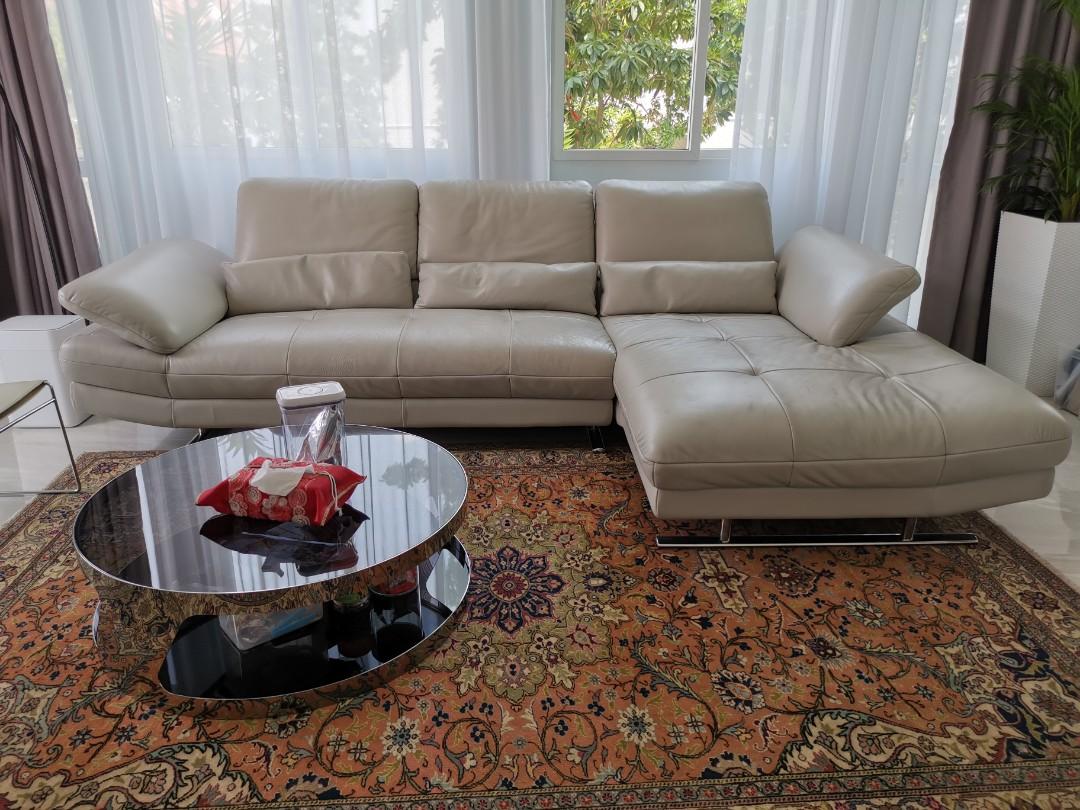 Kuka Grey Soft Top Grain Leather Sofa To Go Quickly Furniture Sofas On Carousell