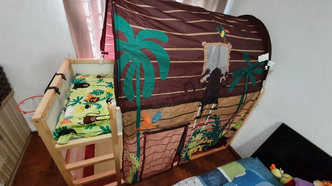 Roeispaan kop Flikkeren Kura Kids Ikea Reversible Bed with Jungle bed tent, Babies & Kids, Baby  Nursery & Kids Furniture, Kids' Wardrobes & Storage on Carousell