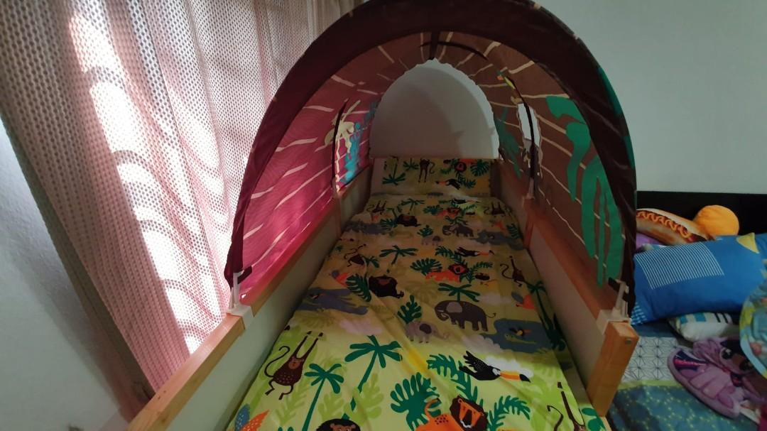 Kura Kids Ikea Reversible Bed with Jungle bed tent, Babies & Kids, Baby