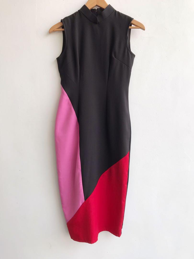 Peony Colour Block Cheongsam Dress 