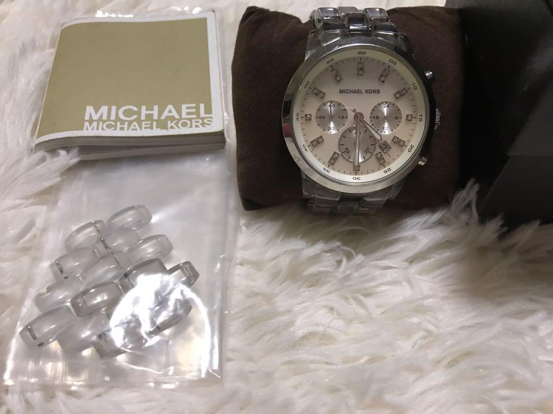 Quartz Mother of Pearl Dial Acrylic Clear Band Womens Watch MK5235
