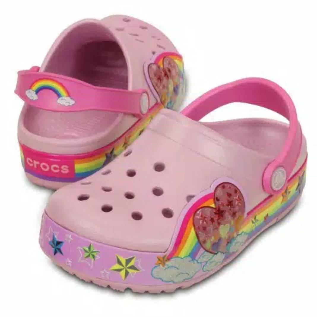 pink rainbow crocs
