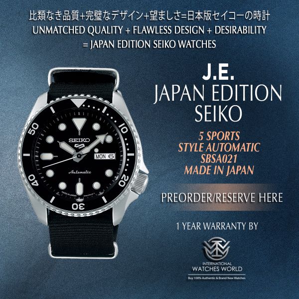 SEIKO JAPAN EDITION 5 SPORTS STYLE AUTOMATIC BLACK DIAL SBSA021 MADE IN  JAPAN WITH BLACK NATO STRAP, Mobile Phones & Gadgets, Wearables & Smart  Watches on Carousell