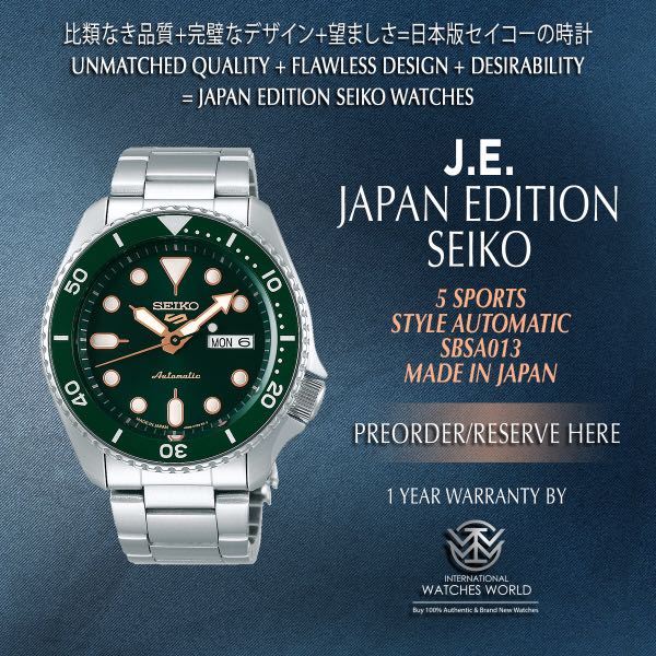 SEIKO JAPAN EDITION 5 SPORTS STYLE AUTOMATIC GOLD MARKER GREEN DIAL SBSA013  MADE IN JAPAN, Mobile Phones & Gadgets, Wearables & Smart Watches on  Carousell