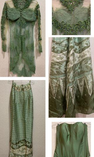 Emerald Kebaya Set with Scarf (Full Payet)
