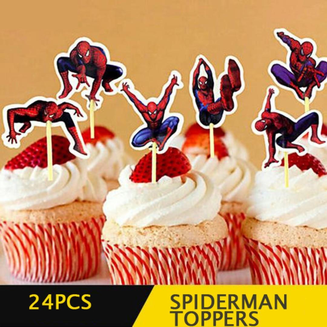 24pcs Spiderman Cupcake Toppers Avengers Cake Topper Design Craft Others On Carousell