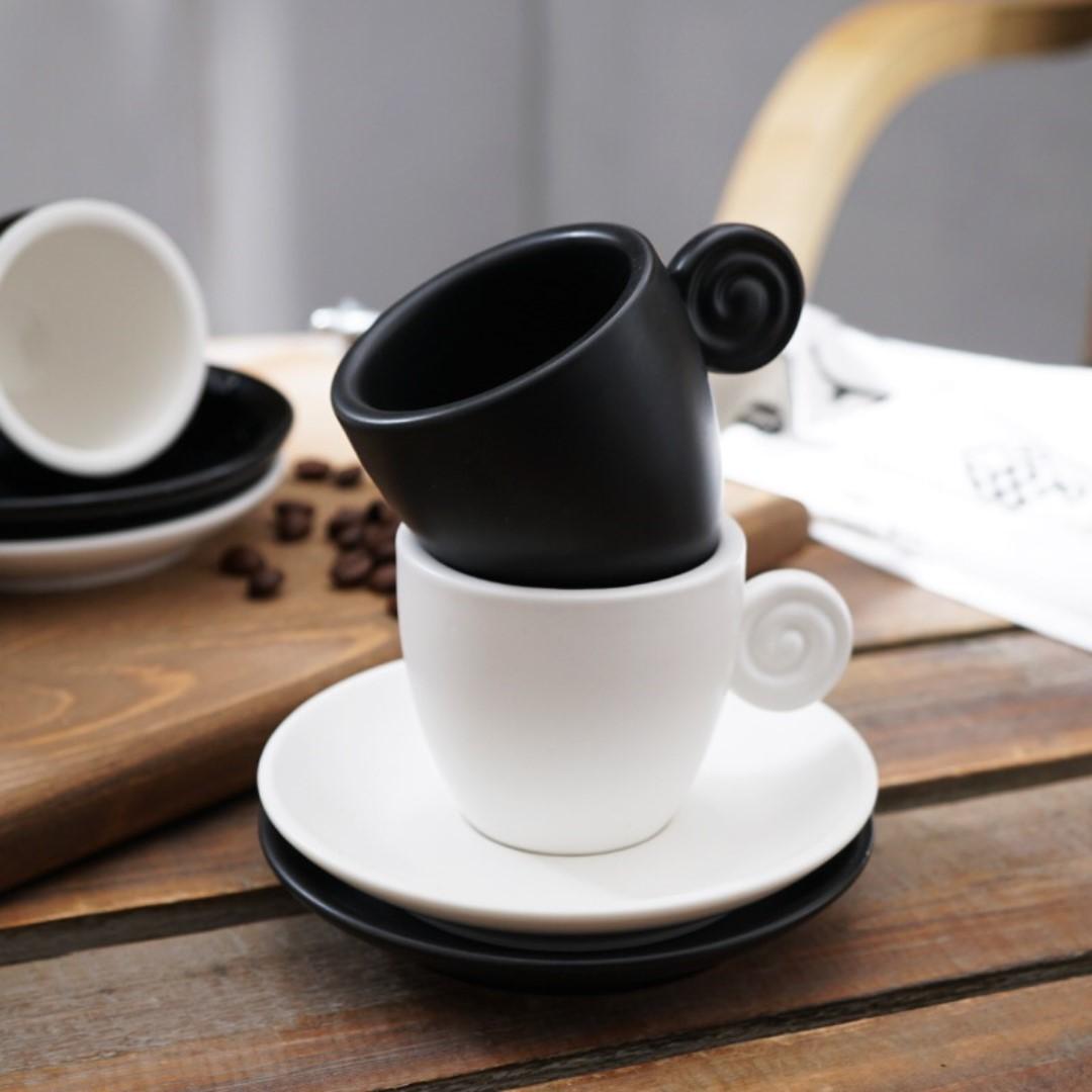 Black + White Espresso Cup Set Ceramic Drinkingware Coffee