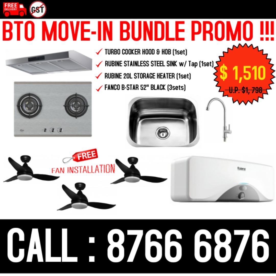 Bto Move In Bundle Promo Kitchen Sink Kitchen Tap Cooker Hood Hob Ceiling Fan Storage Heater Home Appliances Kitchenware On Carousell