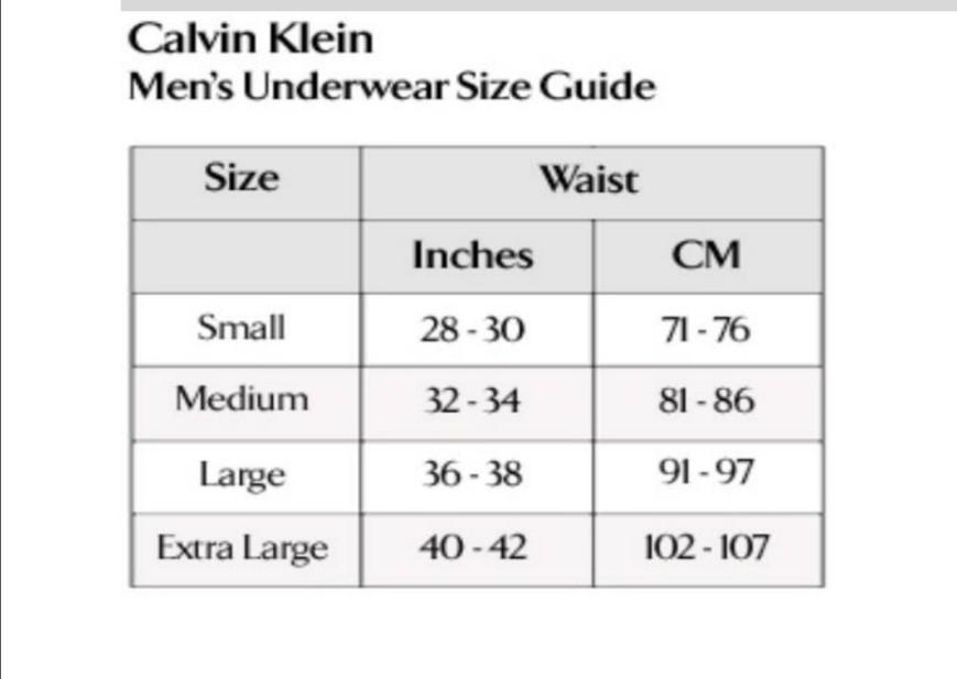 ck underwear size guide