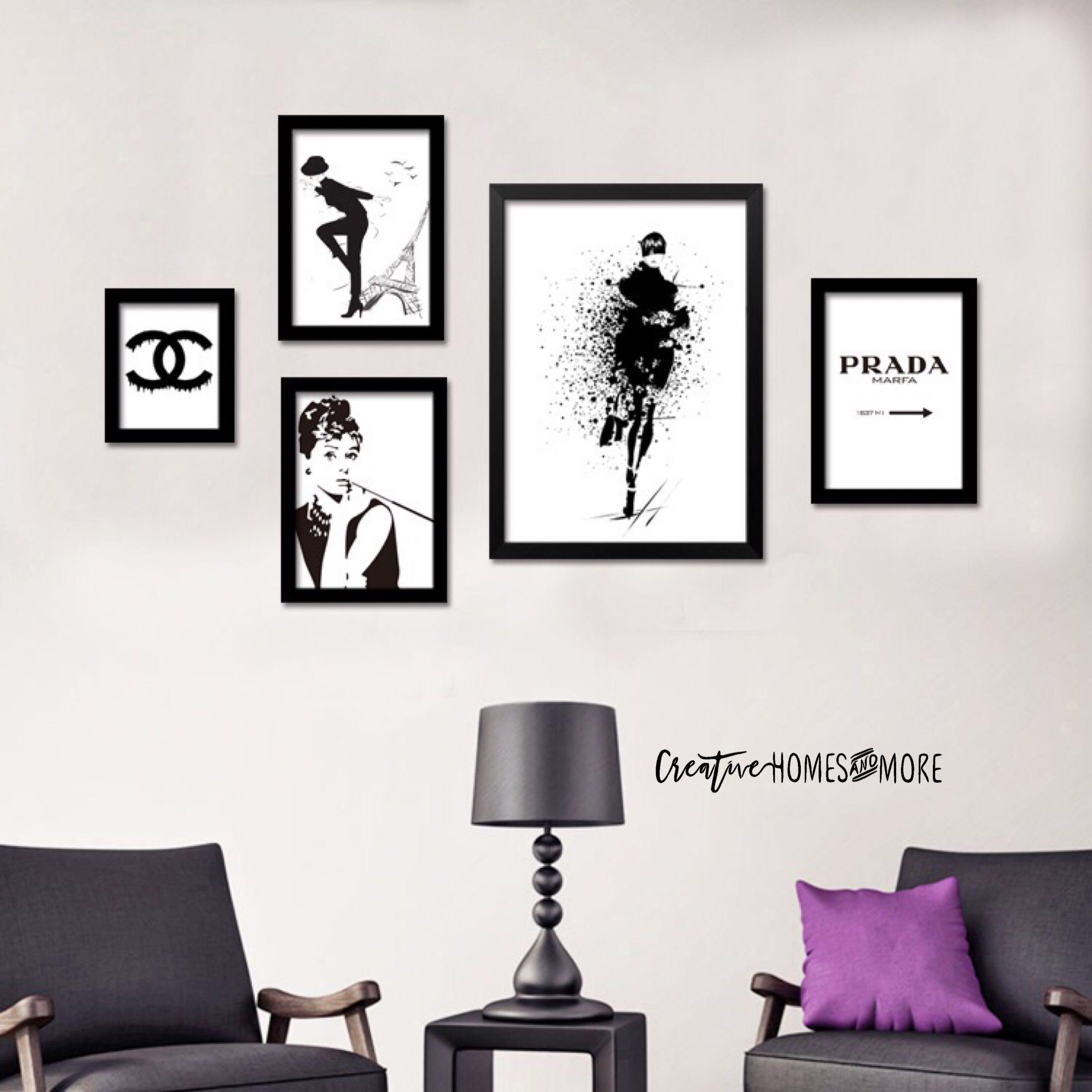 Designer Living Room Black White Fashion Poster Set Of 5