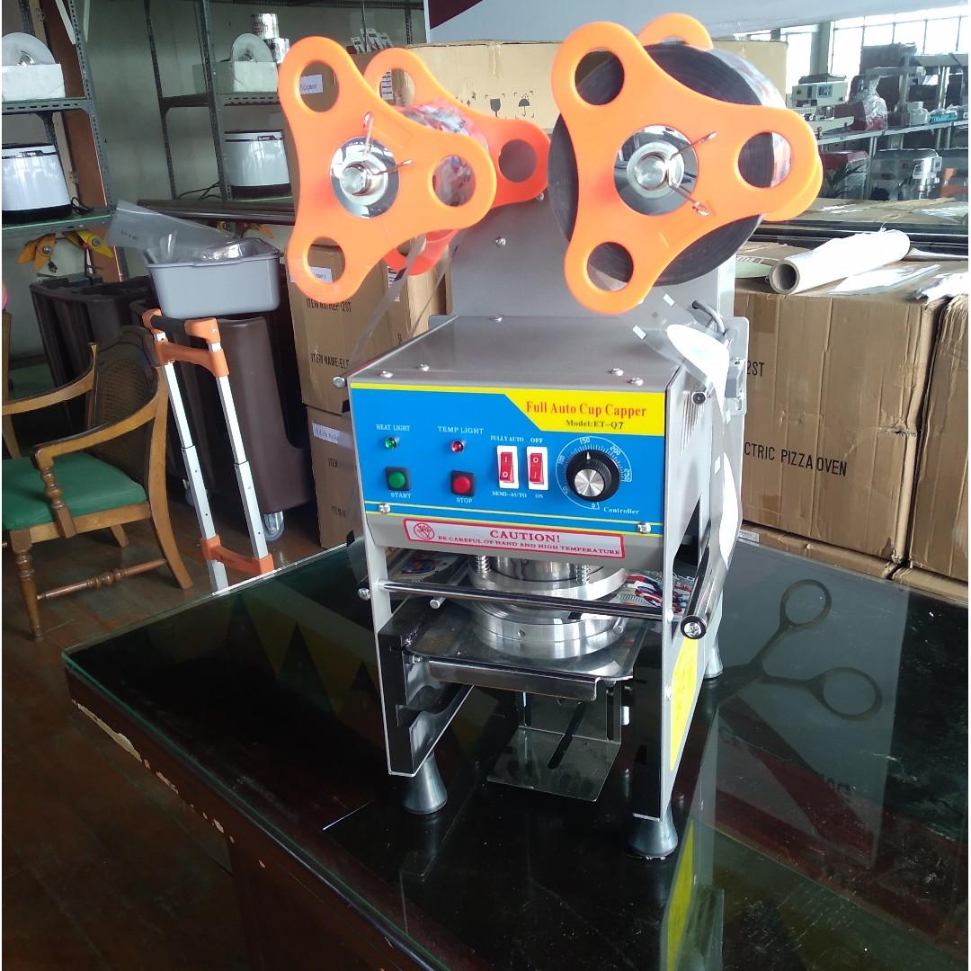 Fully Automatic Cup Sealer Machine (Category: Coffee Machines & Makers) located in Valenzuela. Submitted by eightlife_equipment (Listing ID 245309754, Image 1). Description: FREE 1 roll of sealing film worth P500, Auto load auto seal auto roll OTHER AVAILABLE PRODUCTS: • Beverage Dispenser • Blender • Milk Shaker • Milk Tea Barrels • Cup Sealers - Manual/Automatic/Semi-Automatic • Cup Sealing Films • Chocolate Fountain • Tray Sealer • Rossetti Co