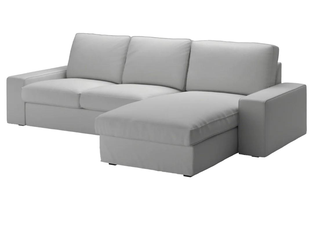 IKEA Kivik 3seat sofa, chaise longue, Orrsta light grey, Furniture