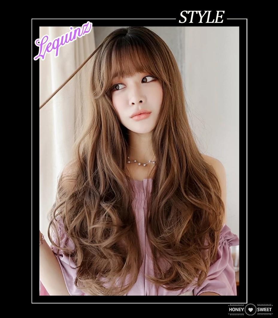 Korean Air Bangs Natural Wavy Locks Hair Wig Ombre Honey Pudding