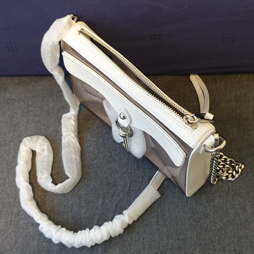 Sale. Rebecca Minkoff Mini Mac crossbody clutch in smoke grey and white with detachable shoulder strap. Women s Fashion Bags Wallets Cross body Bags on Carousell