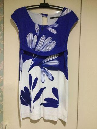 Zara Basic (Made in Spain) Blue and White Dress