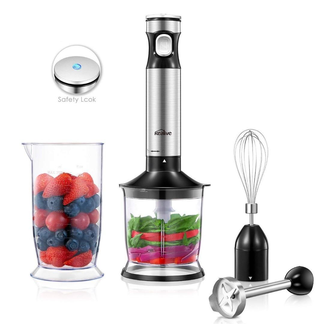 2C 679 Hand Blender, Kealive Immersion Blender Set with Stepless Speed Control & Safety Child