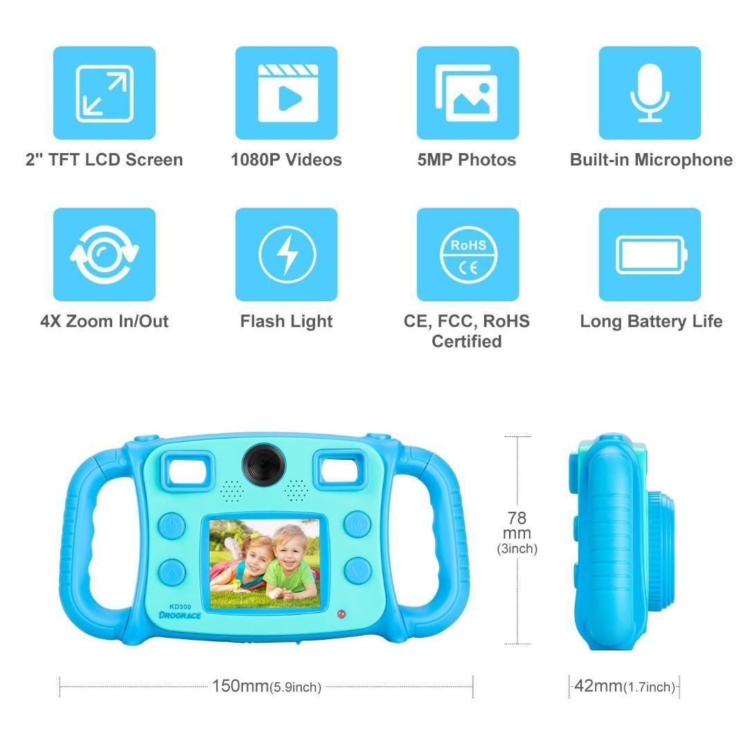 Flash DROGRACE Children Kids Camera 1080P HD Digital Video Camera with 4X Zoom