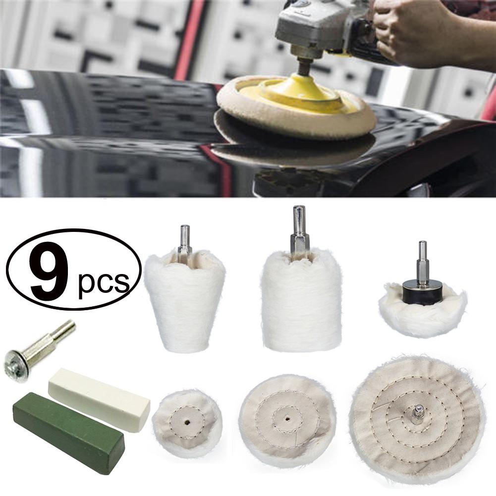9pcs White Cloth Polishing Grinder Kit Woodworking Buffing Wheel
