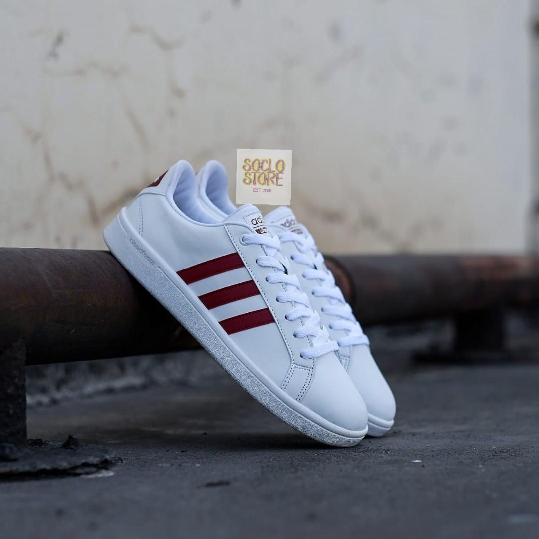 ADIDAS NEO CLOUDFOAM LEATHER WHITE BURGUNDY ORIGINAL