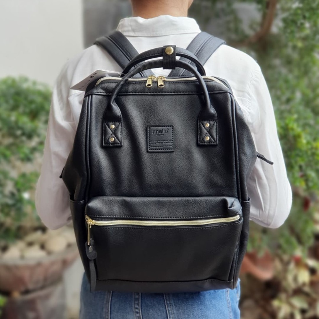 Anello PU Mini Leather Backpack Rucksack - Black, Women's Fashion