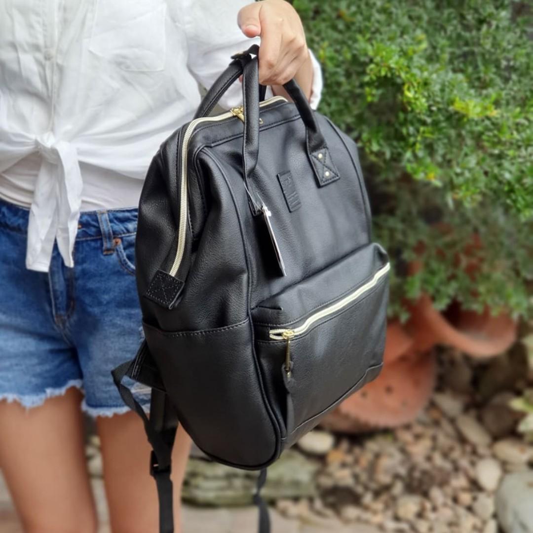Anello PU Mini Leather Backpack Rucksack - Black, Women's Fashion