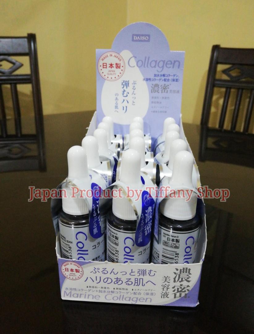 Daiso Intensive Collagen Serum (Category: Face Care) located in Caloocan City. Submitted by tiffanysarisarishoppe (Listing ID 245578348, Image 2). Description: Daiso Intensive Collagen Serum 15ml 🌺You can add this to your daily face pack, mix with your favourite skin toner, or simply massage it into your skin💁 🌸Whitening 🌸Anti aging 🌸Anti Wrinkles 🌸Firming 🌸Moisturizing 🌸Fading Dark Spots ✅Ethanol Free ✅No Mineral Oil ✅Unscented ✅No Artif