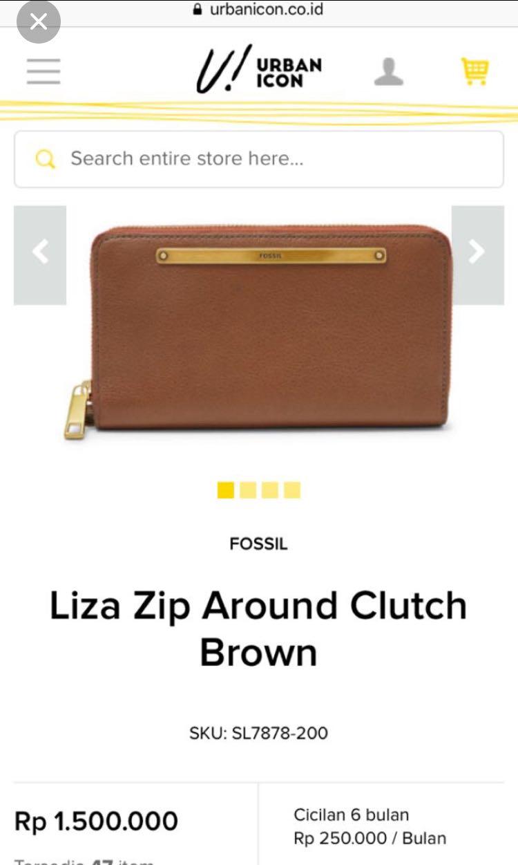 REPRICE! Liza zip around clutch brown FOSSIL WALLETS, Barang Mewah