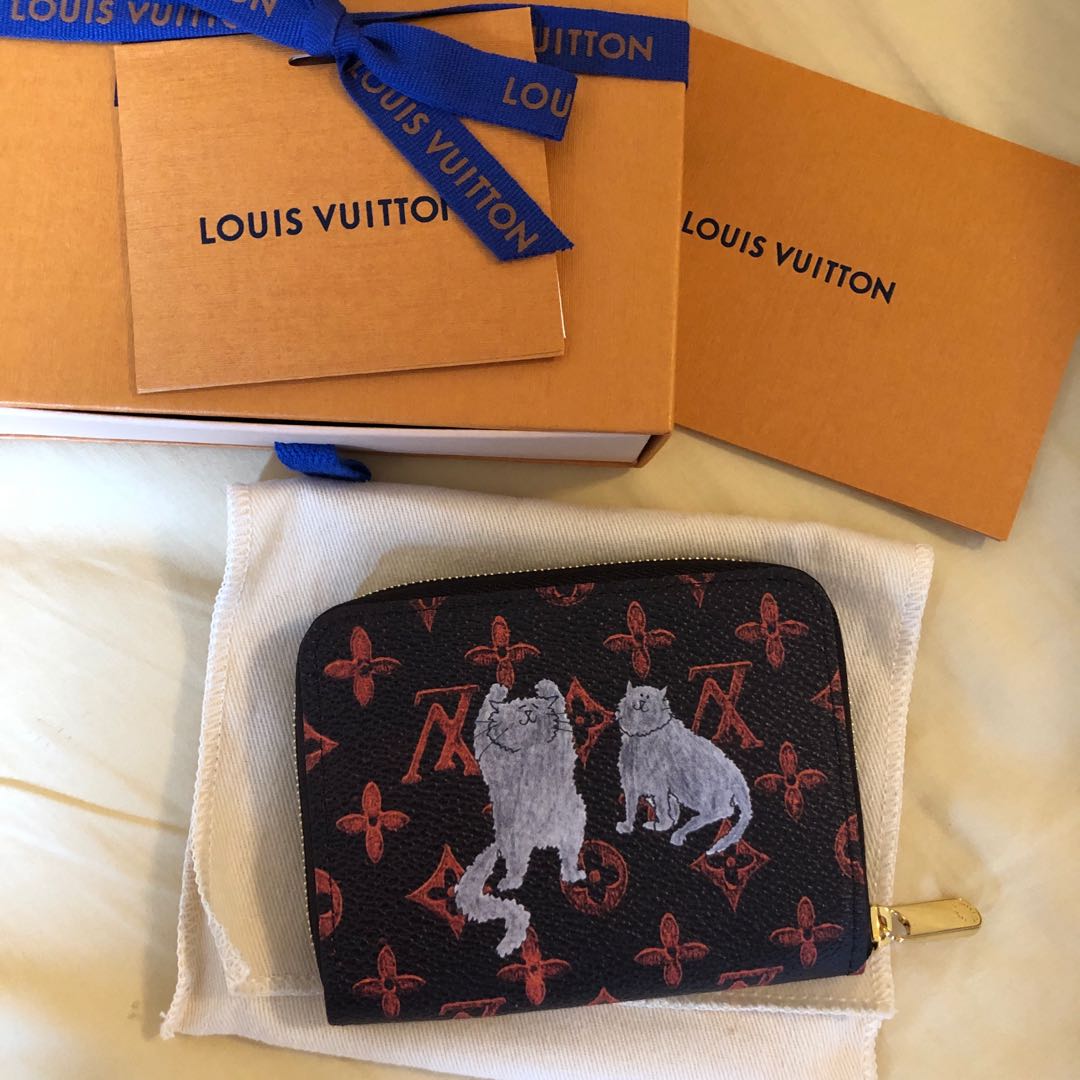 LOUIS VUITTON Catogram Zippy Coin Purse Black 345154