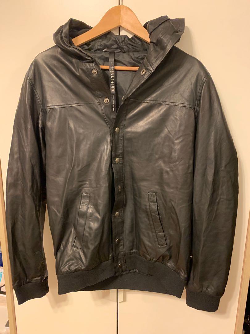 Mens leather jacket and hoodie store