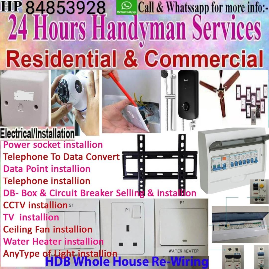 Power socket point installation (Category: Electrical, Adaptors & Sockets) located in Singapore. Submitted by help.service.24hours (Listing ID 234635264, Image 5). Description: Call me in Whatsapp 88646656 or 84853928 Power socket point installation lower cost> Your home & office major or minor electrical work #. Lighting installation #. Fan Installation #. Switch, Power point installation #. Lighting point wiring #. Switch socket outlet wiring #