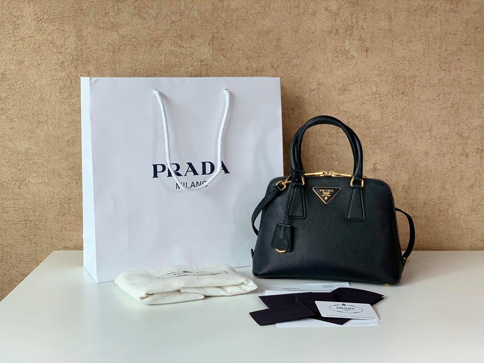 Prada Black Saffiano Vernice Leather Mini Promenade Satchel Prada
