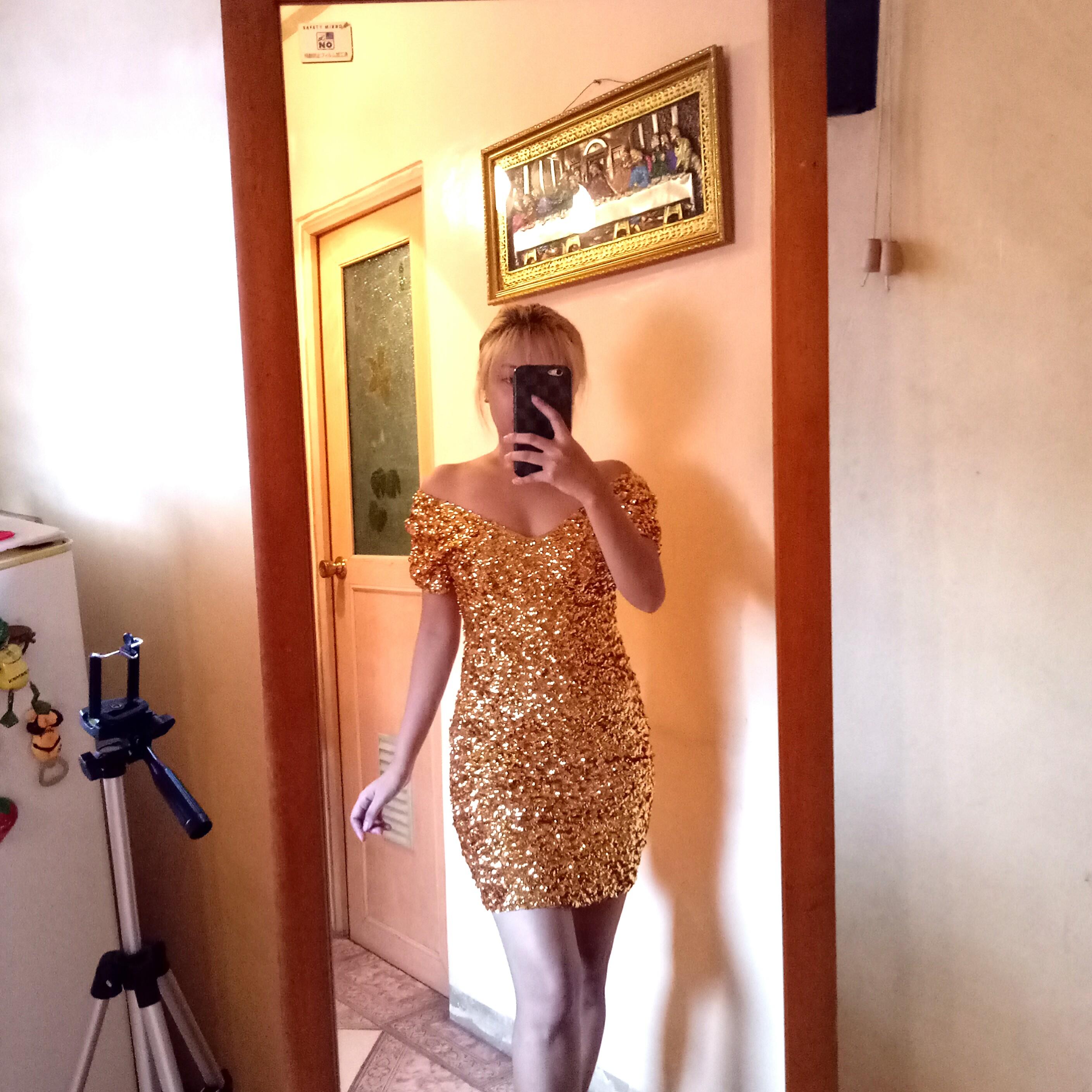 yellow gold sequin dress