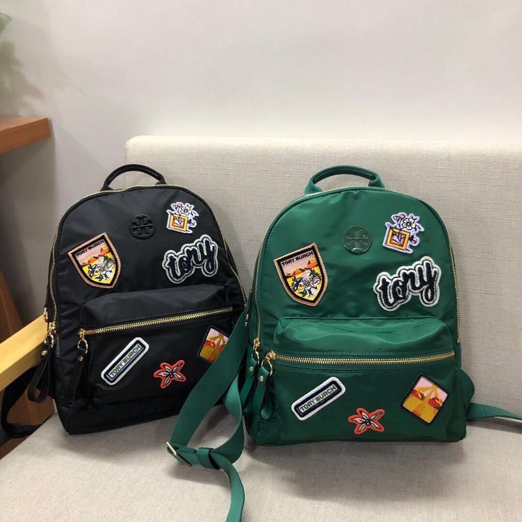 Tory Burch Women S Nylon Backpack Bags With Embroidery Badges Green Blue Women S Fashion Bags Wallets Handbags On Carousell