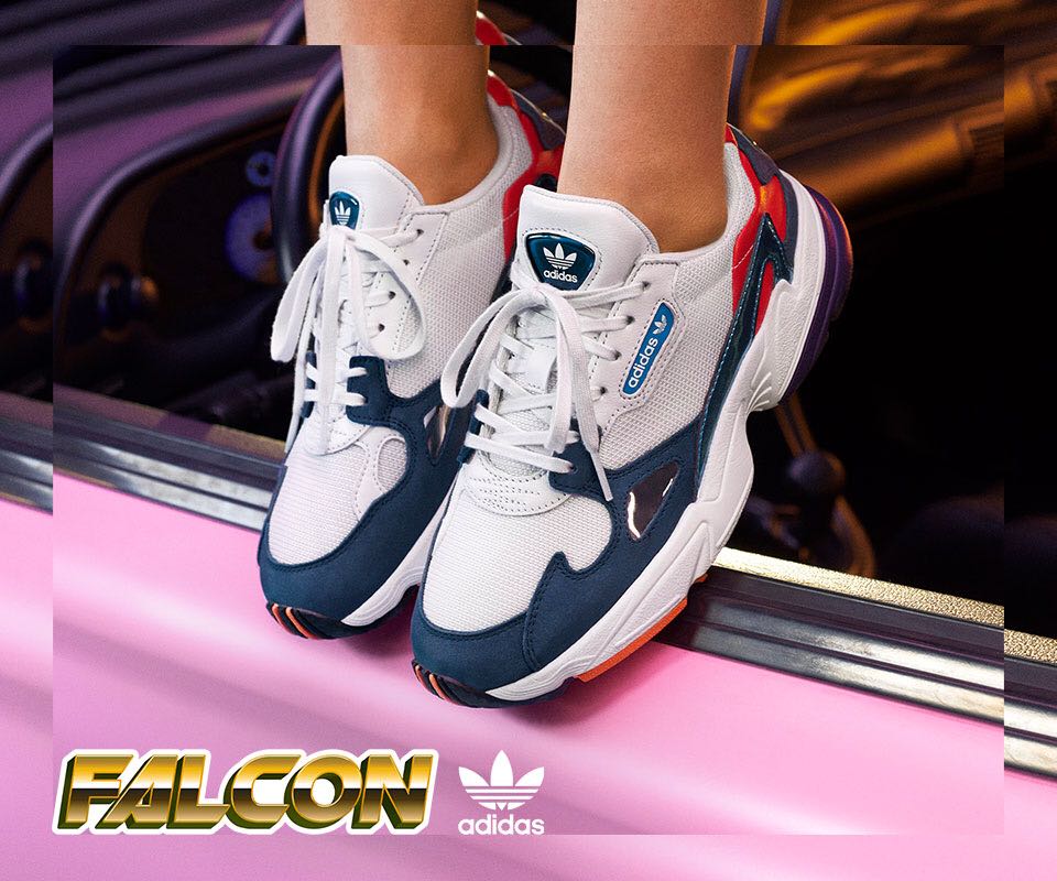 Adidas originals white and navy falcon sneakers hotsell