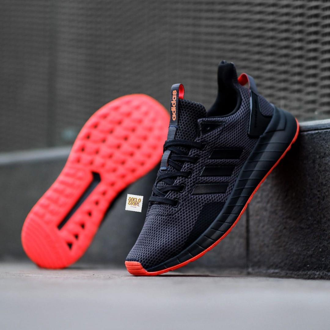 ADIDAS QUESTAR RIDE FULL BLACK ALL BLACK SOLE OREN ORANGE ORIGINAL BNWB Fesyen Pria Sepatu Sneakers di Carousell