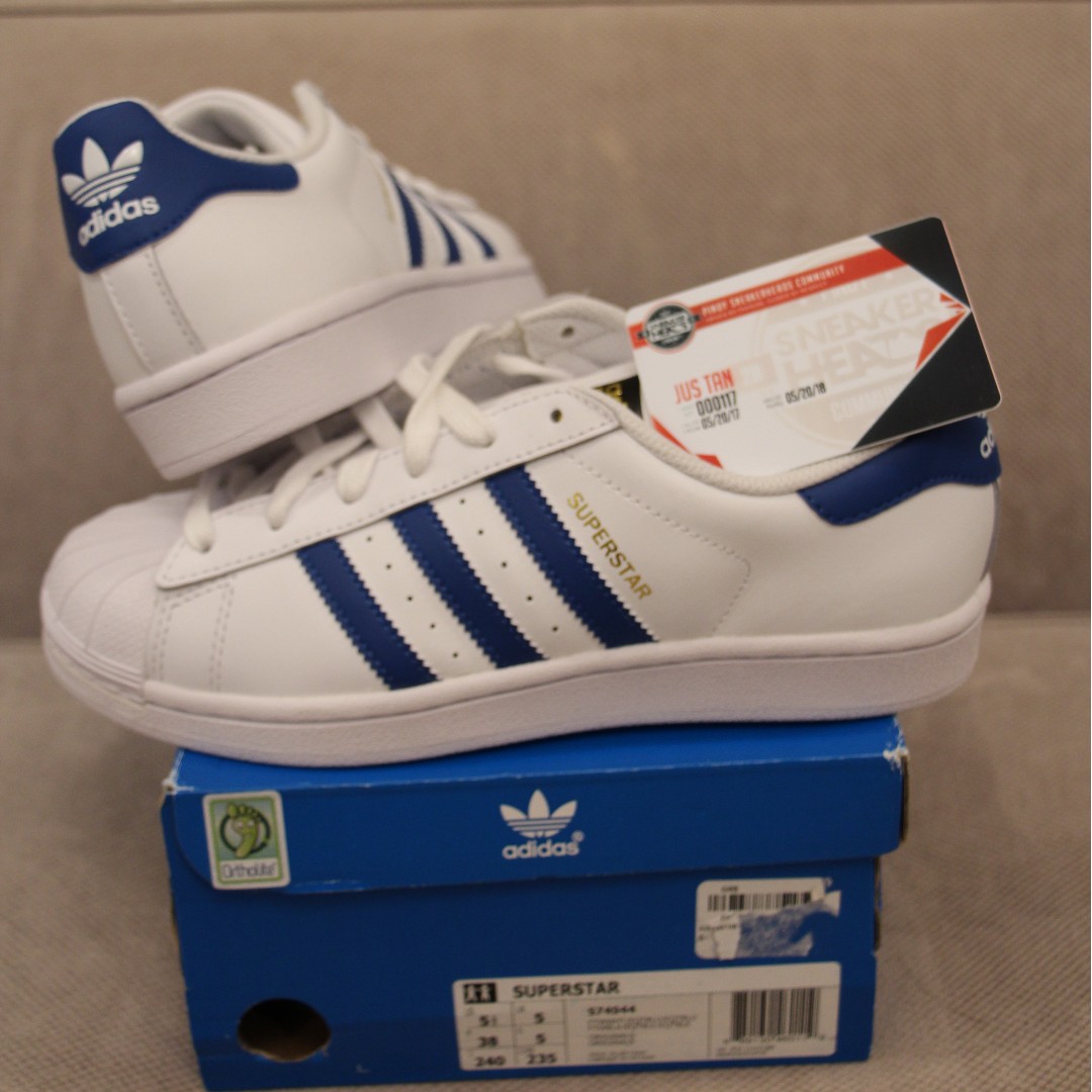 Adidas Superstar Blue Stripes, Women's Fashion, Shoes, Sneakers on Carousell