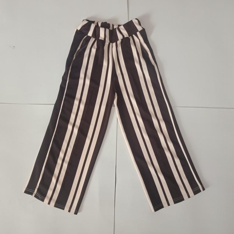 Celana Kulot Garis Vertikal Warna Coklat Women S Fashion Women S