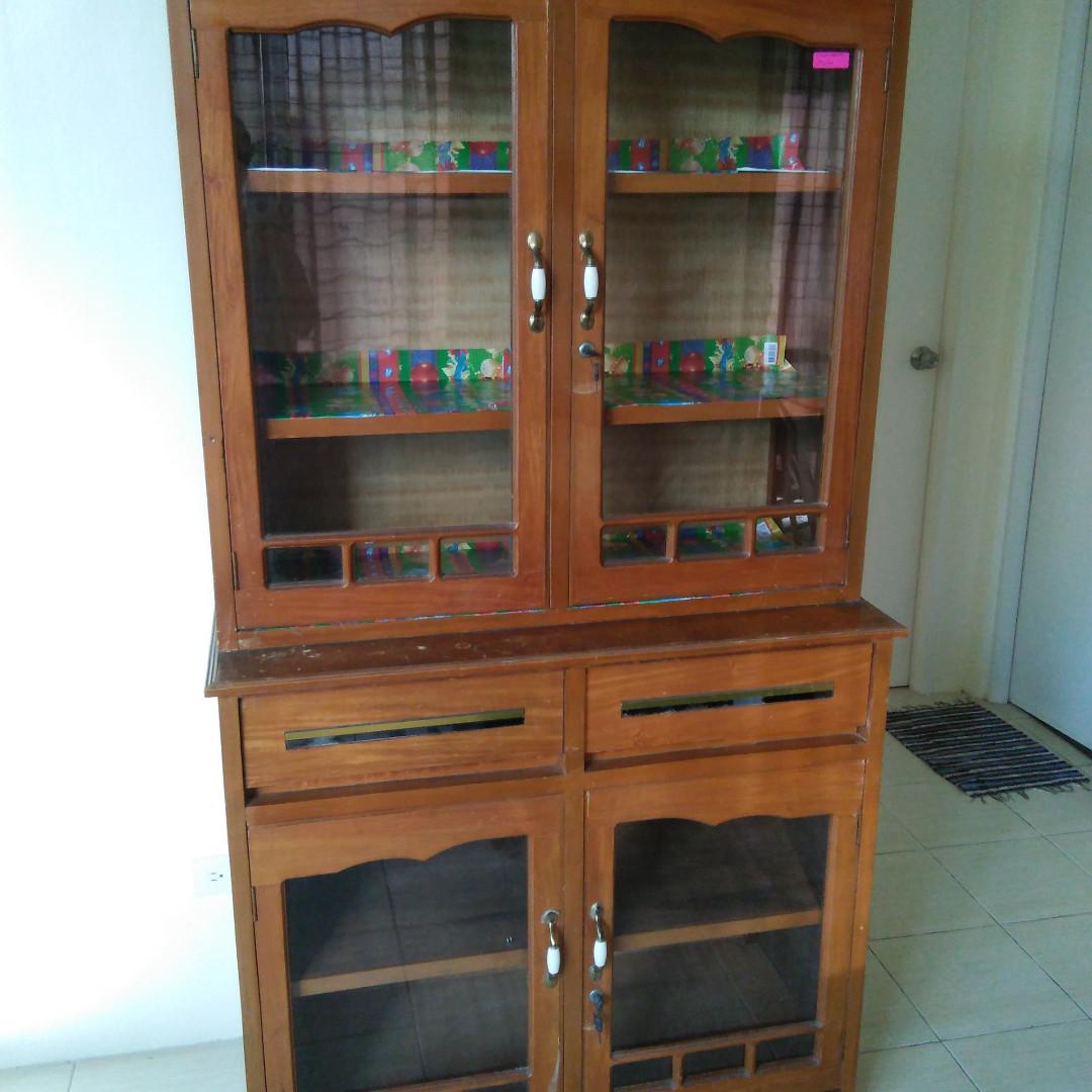 Dining Room China Dish Cabinet Wood Glass Paned Doors On Carousell