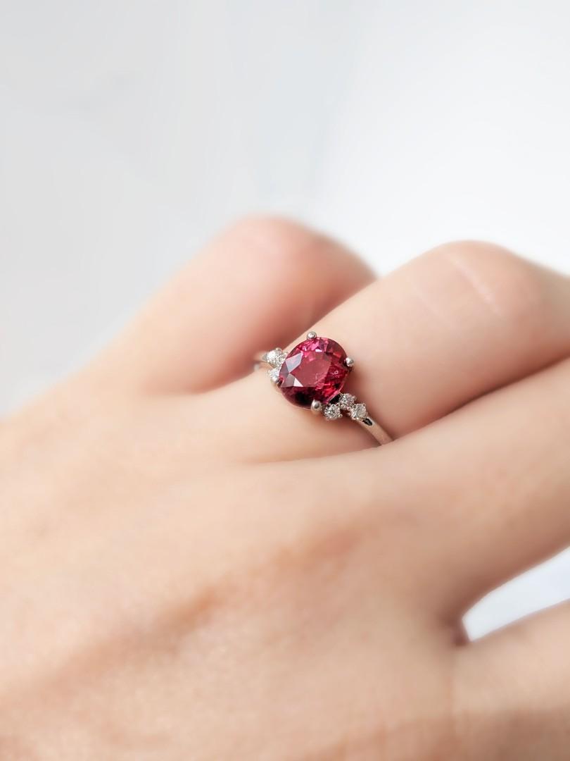 Padparadscha Sapphire Ring With Diamonds In White Gold Band Women S Fashion Jewellery Rings On Carousell