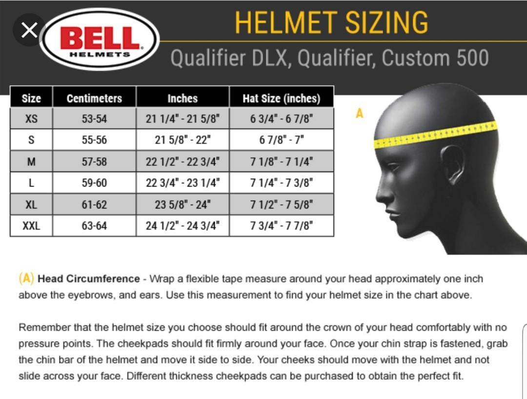 Bell 500 Size Chart