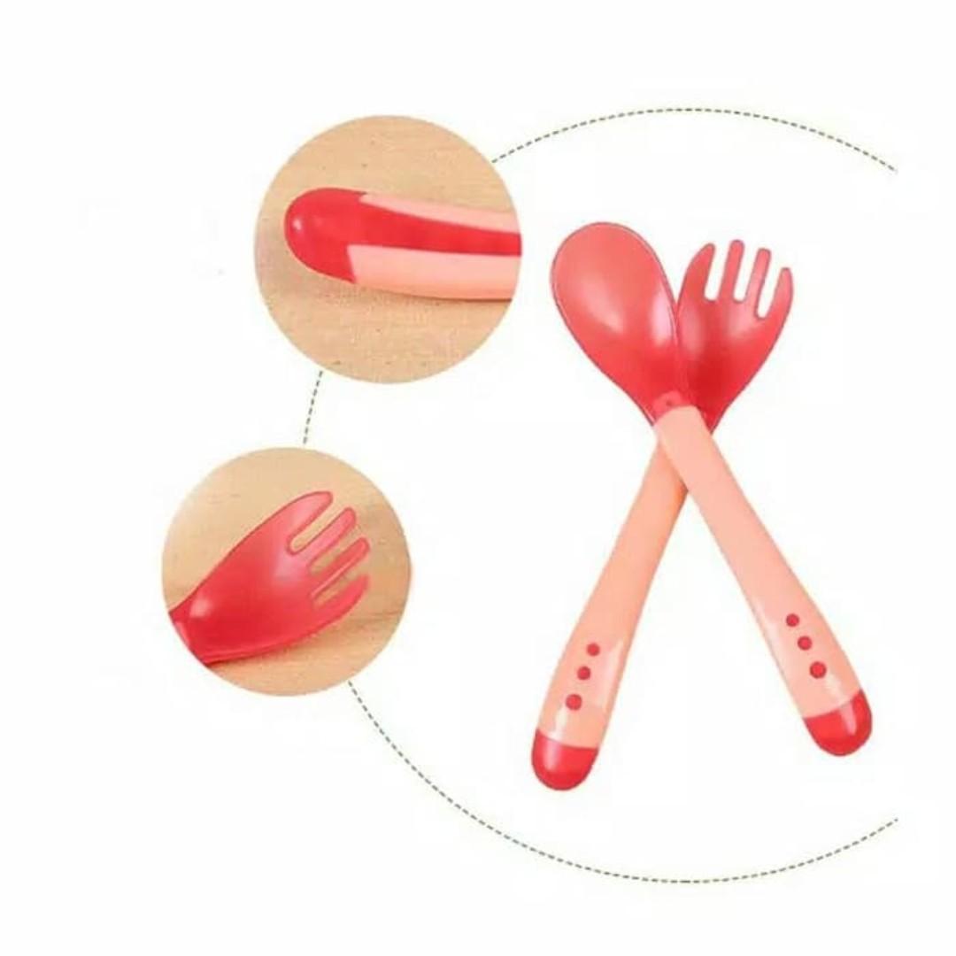 Ready Stock! 2Pcs Set Baby Safe Temperature Sensory Baby Silicone Spoon