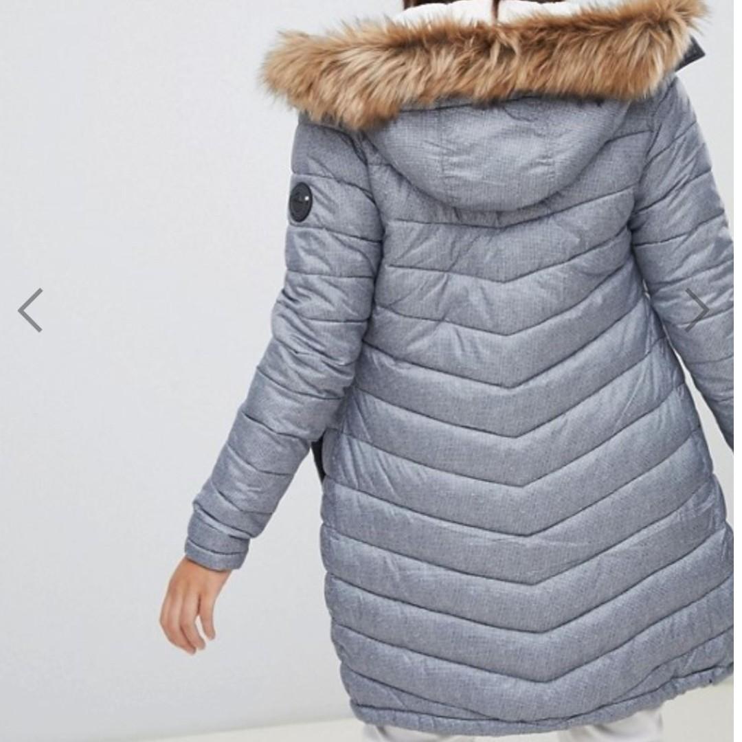 superdry chevron padded parka with faux fur hood